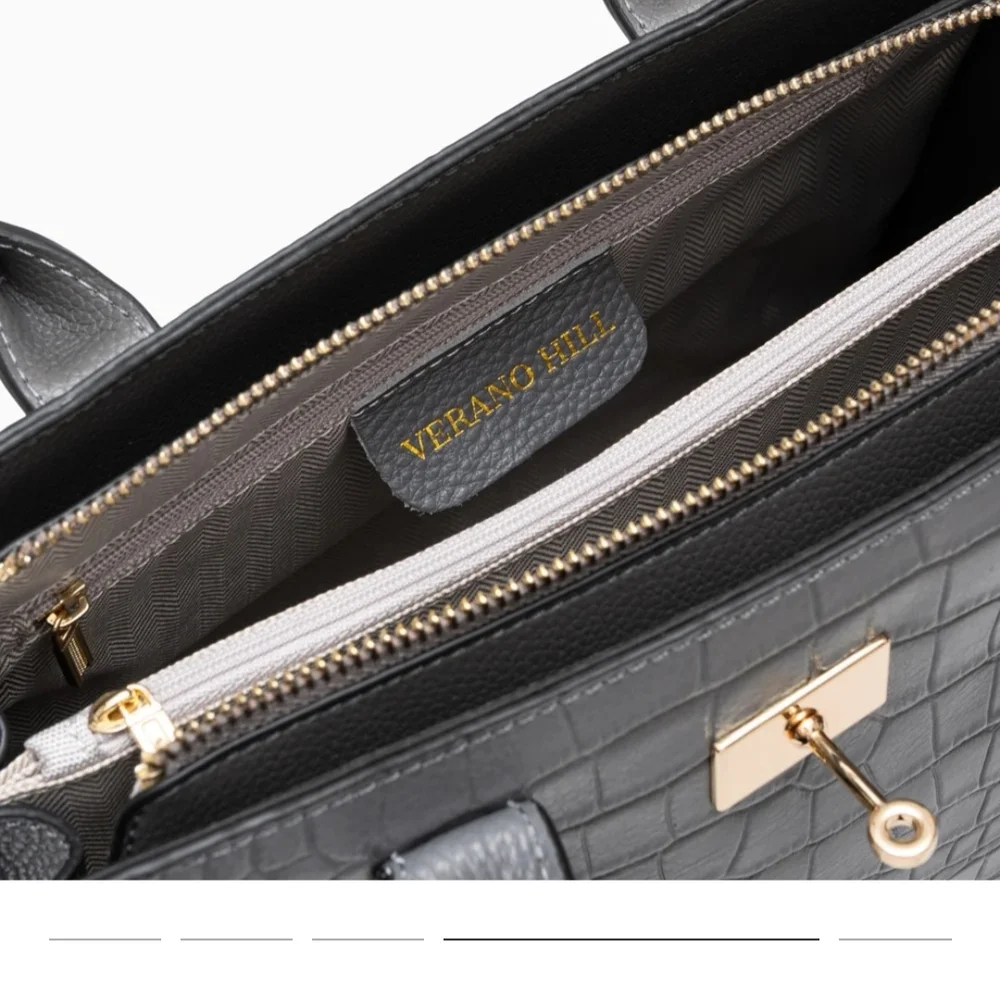 Verano Hill Charcoal Crocodile Satchel - Picture 4 of 4